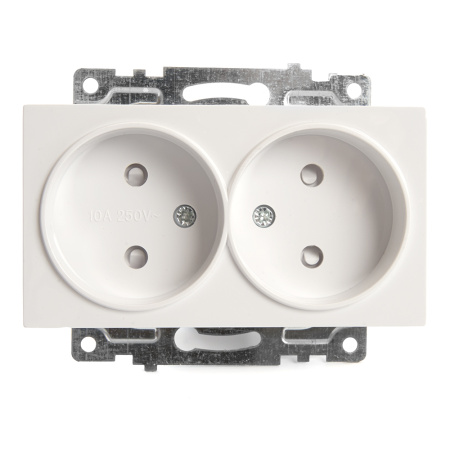 Розетка 2-местная б/з (механизм), STEKKER GLS10-7113-01, 250V, 10А с защитной шторкой, серия Катрин, белый
