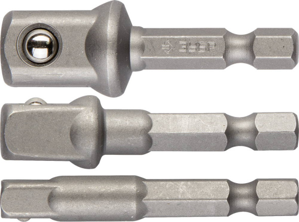 Набор Адаптеры "ЭКСПЕРТ" для торцовых головок, E1/4" - 1/4", E1/4" - 3/8", E1/4" - 1/2", 3 предмета ЗУБР