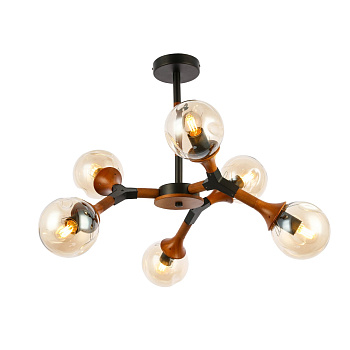 Люстра потолочная Черный, Темное дерево/Прозрачный, Янтарный E27 6*60Вт SLE109402-06 EVOLUCE