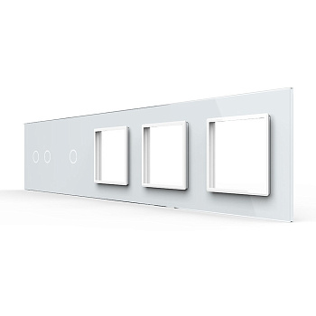 Панель для 2-х сенсорных выключателей и 3-х розеток, 3 клавиши (2+1), цвет белый, стекло Livolo