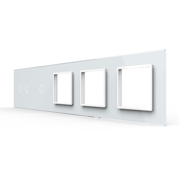 Панель для 2-х сенсорных выключателей и 3-х розеток, 3 клавиши (2+1), цвет белый, стекло Livolo
