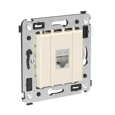Компьютерная розетка RJ-45 без шторки в стену, кат.5e одинарная экранированная, "Avanti", "Ванильная дымка" DKC