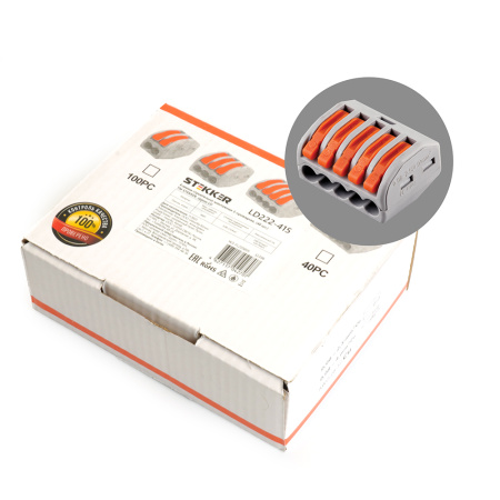 Клемма строительно-монтажная 5-проводная STEKKER, LD222-415