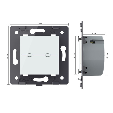 Выключатель Quadro 2 клавиши Белый (механизм) Livolo