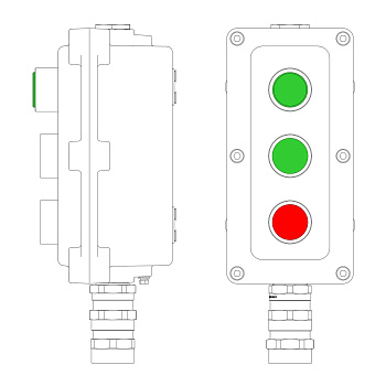 Взрывозащ. пост упр. из алюминия LCSD-03-B-MB-L1G(220)x1-P1G(11)x1-P1R(11)x1-PBMB-KA2MHK 1Ex d IIB T5 Gb Ex tb IIIC T95°С Db IP66