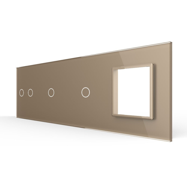 Панель для 3-х сенсорных выключателей и розетки, 4 клавиши (2+1+1), цвет золотой, стекло Livolo