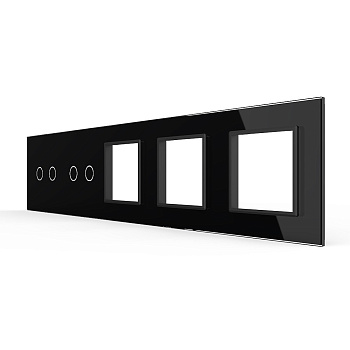 Панель для 2-х сенсорных выключателей и 3-х розеток, 4 клавиши (2+2), цвет черный, стекло Livolo