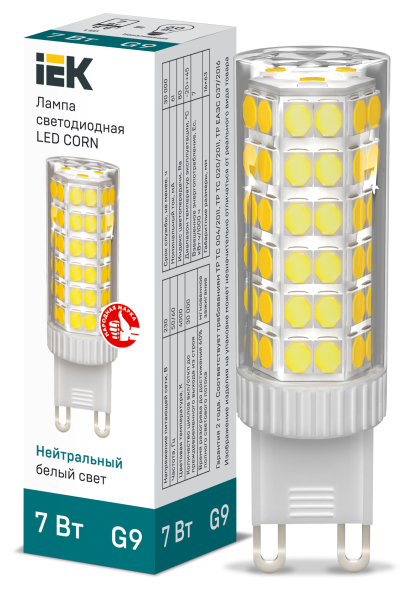 Лампа светодиодная CORN капсула 7Вт 230В 4000К керамика G9 IEK