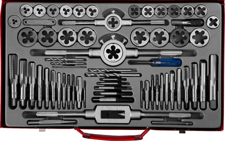 65 предметов, набор метчиков и плашек, сталь 9ХС ЗУБР
