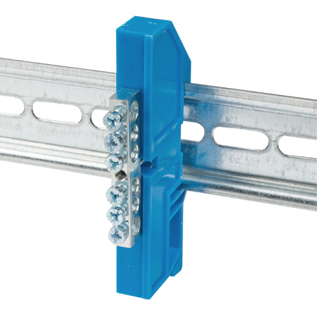 Шина "0" N (6x9мм) 6 отв, цинк синий изолятор на DIN-рейку EKF