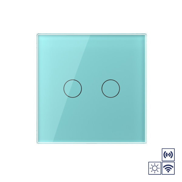 Сенсорный импульсный радиоуправляемый выключатель сухой контакт 2 клавиши 1 модуль Зеленый Livolo