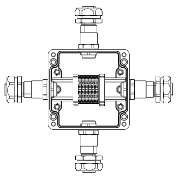 Взрывозащ. клемм. коробка из полиэстера TBE-P-03-(6xCBC.2)-1xKAEPM2MHK-20(A)(B)(C)(D)1Ex e IIC Т5 Gb / Ex tb IIIC T95°C DbIP66 / КЗ DKC