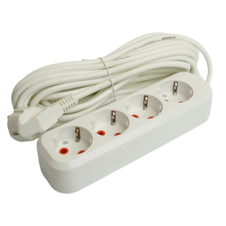 Удлинитель четырехместный c/з STEKKER HM06-40-07 3x1мм², 7м, серия Home (У10-429), белый