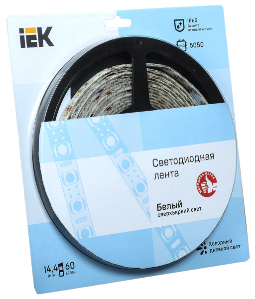 Лента светодиодная 5м блистер LSR-5050W60-14,4-IP65-12V IEK