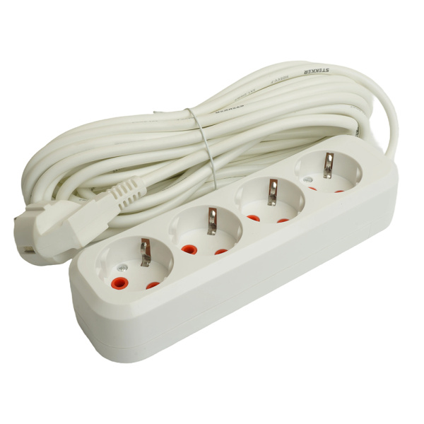 Удлинитель четырехместный c/з STEKKER HM06-40-07 3x1мм², 7м, серия Home (У10-429), белый