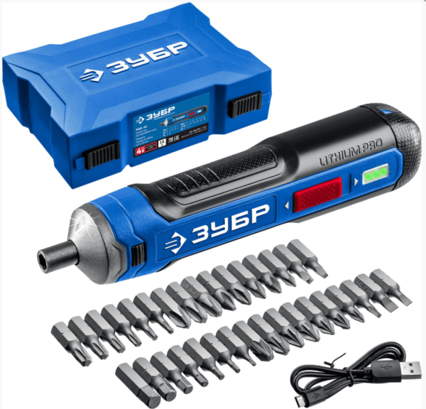 Отвертка аккумуляторная  ZUBR GO 4 Vmax, кейс, 33 биты, Профессионал ЗУБР