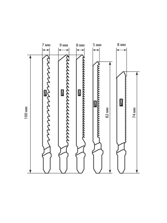 Набор пилок для электролобзика по дер: T101AO,T101B,T111C,244D, по метал. T118A, 5 шт, "Рубин", TDM