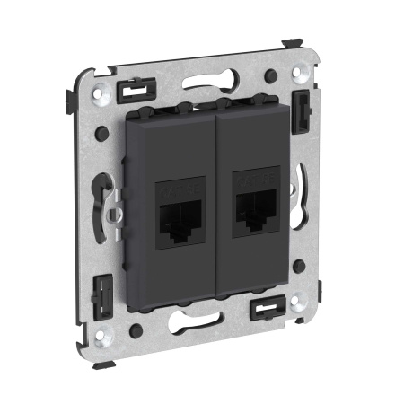 Компьютерная розетка RJ-45 без шторки в стену, кат.5е двойная, "Avanti", "Черный матовый" DKC