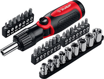 Универсал-31 набор: реверсивно-рычажная отвертка с насадками 31 шт ЗУБР