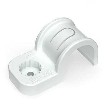 Крепеж-скоба пластиковая односторонняя для прямого монтажа атмосферостойкая белая в п/э d20 мм (50шт/600шт уп/кор) Промрукав