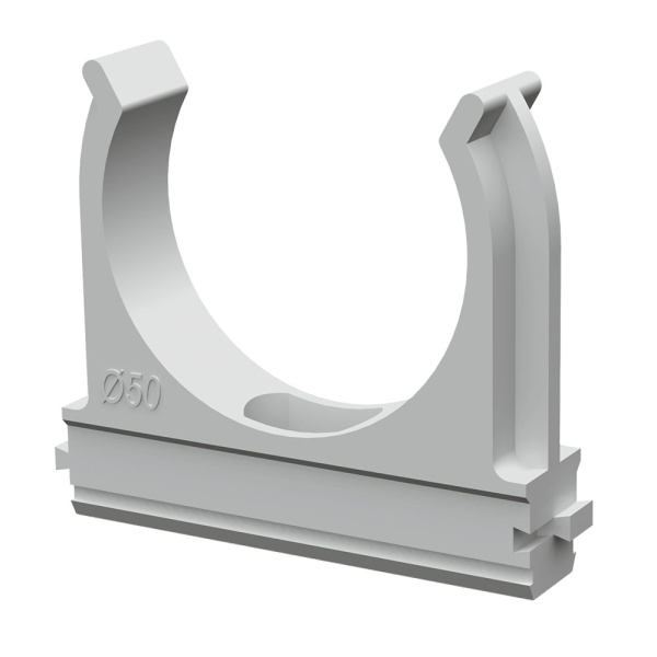 Крепеж-клипса для труб АБС-пластик в п/э d50 мм (10шт/200шт уп/кор) Промрукав