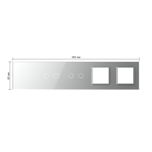 Панель для 3-х сенсорных выключателей и 2-х розеток, 5 клавиш (1+2+2), цвет серый, стекло Livolo фото 2