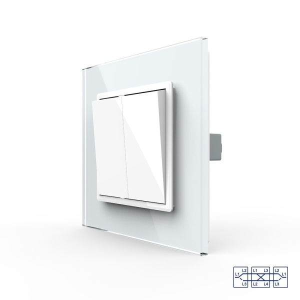 Двухклавишный перекрестный механический выключатель 1 пост, цвет белый Livolo