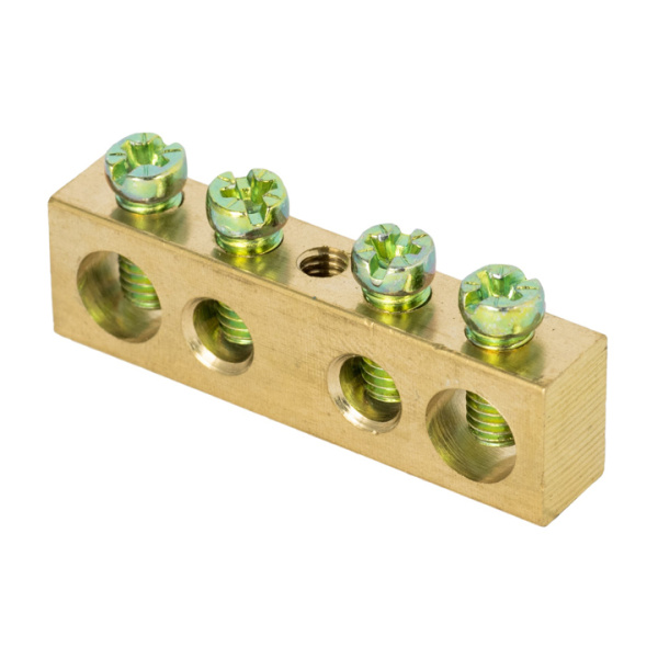 Шина PEN "ноль-земля" (8х12мм) 4 отверстия латунь крепеж по центру PROxima EKF