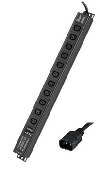 Блок распределения питания (PDU) 0U 10A с индикацией и защитой, Вых:11 С13, Вх:С14 DKC