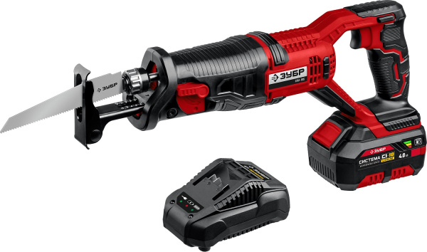 18В, 1 АКБ (4Ач), в коробке, пила сабельная. СПЛ-185-41 ЗУБР