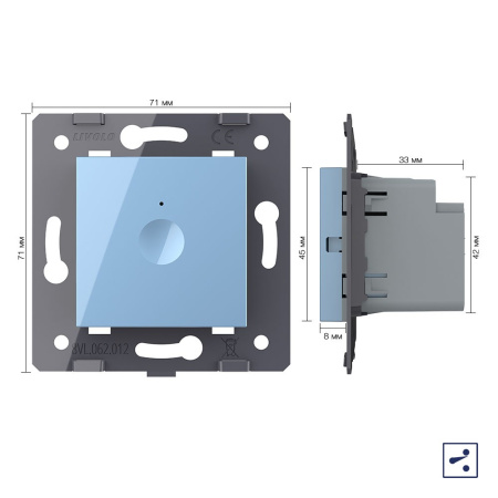 Одноклавишный проходной сенсорный выключатель Module, цвет синий (механизм) Livolo