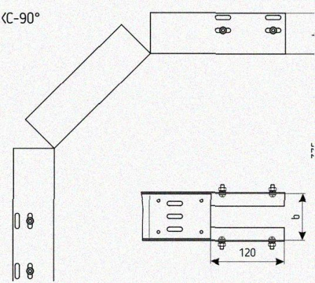 Лоток перфорированный КС 300х50-90 УТ1,5 для поворота трассы вниз на 90, оцинкованный лист S1,0
