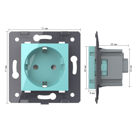 Розетка электрическая с заземлением защитными шторками 16A, цвет зеленый (механизм) Livolo
