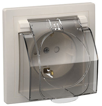 Розетка 1-местная РСбш11-3-ККБ-44 с з/з с защитной шторкой с бол. кр. керамика IP44 16А КВАРТА белый