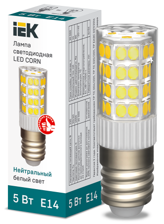 Лампа светодиодная CORN капсула 5Вт 230В 4000К керамика E14 IEK