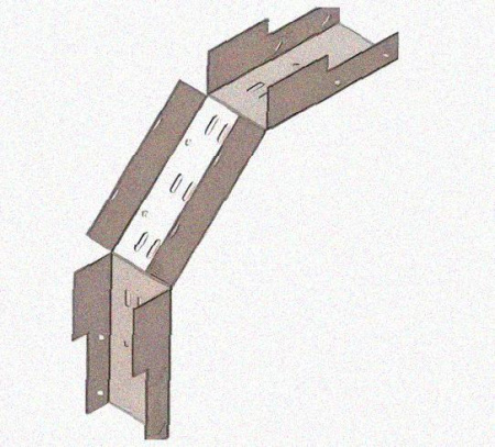 Лоток замковый перфорированный КСЗ 300х80-90 УХЛ1 для поворота трассы вниз на 90, оцинкованный лист, S1,5