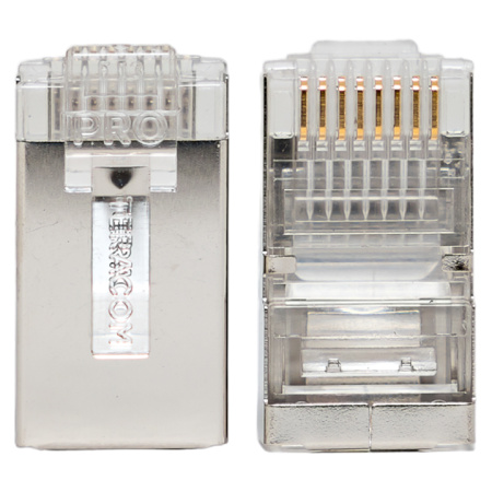 Коннектор RJ-45 TERACOM PRO экранированный 8P8C 30мкд Cat,5E универсальный (упак,20шт) EKF