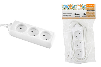 Удлинитель народный  УН3  3 гнезда, 3метра, б/з, ШВВП 2х0,75 мм2  6А/250В TDM