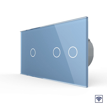 Сенсорный радиоуправляемый выключатель 3 клавиши (1-2), 2 поста Синий Livolo