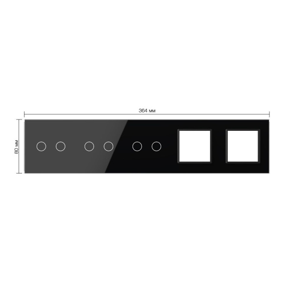 Панель для 3-х сенсорных выключателей и 2-х розеток, 6 клавиш (2+2+2), цвет черный, стекло Livolo