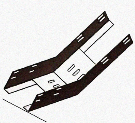 Лоток перфорированный КП 400х65-45 УТ1,5 для поворота трассы вверх на 45, оцинкованный лист S1,0