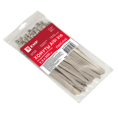 Хомут AISI 316 из нержавеющей стали, 7,9x200 (100 шт) FlexLock PROxima EKF