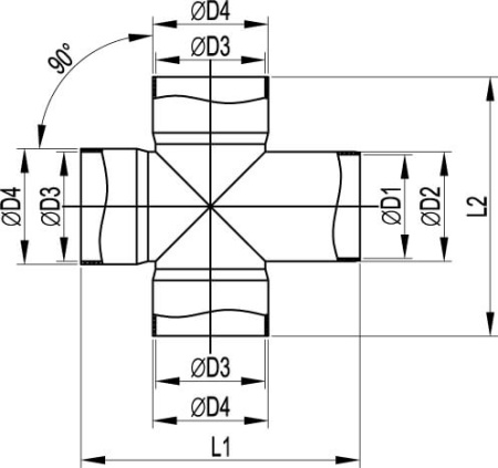 Крестообразное соед. для двустенных труб, 90 град., полипропилен, д.200мм DKC