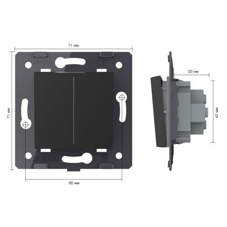 Выключатель двухлинейный клавишный (модуль) ЧЕРНЫЙ Livolo