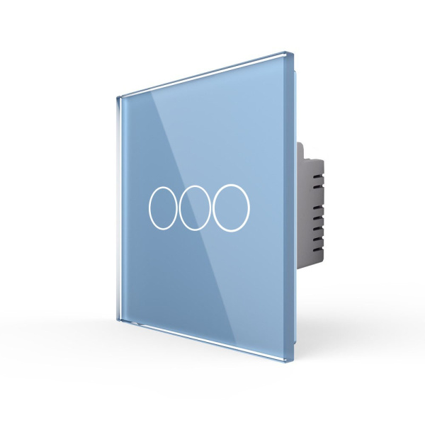 Трехклавишный сенсорный выключатель EU стандарт, 1 пост, цвет синий Livolo