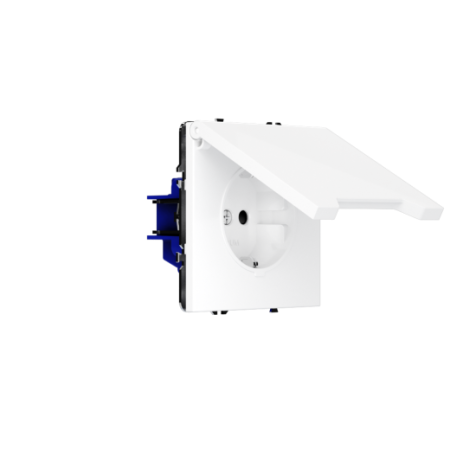 Розетка встраиваемая Voltum S70 с заземлением, защитными шторками и крышкой 16А, (белый глянцевый)