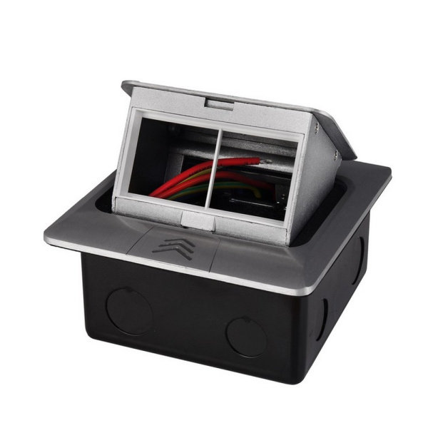 Выдвижной горизонтальный модуль RocketSocket в пол для розеток Livolo 2 поста, сталь