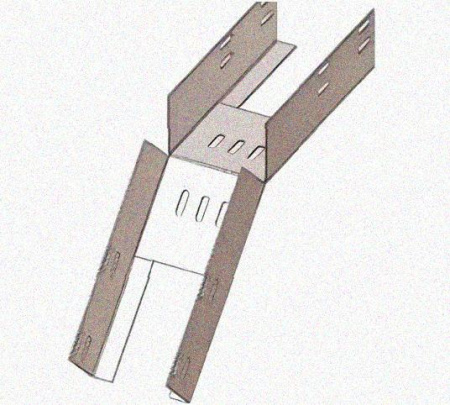 Лоток перфорированный КС 150х65-45 УТ1,5 для поворота трассы вниз на 45, горячее цинкование, S1,5