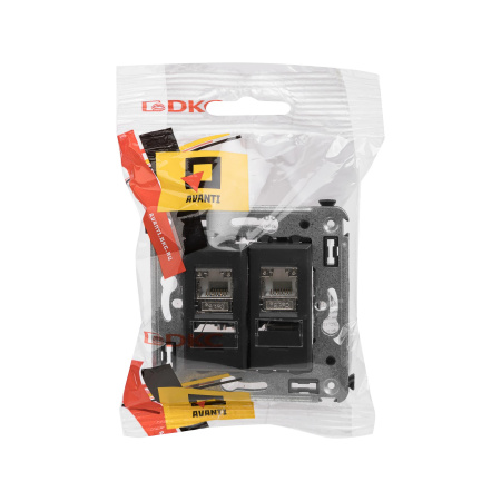 Компьютерная розетка RJ-45 в стену, кат.5e двойная экранированная,"Avanti", "Черный матовый" DKC