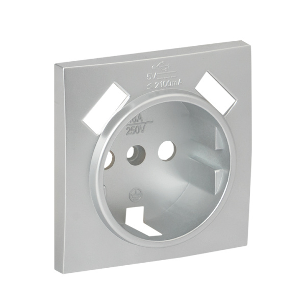 Валенсия Лицевая панель розетки 1-местной с/з 16А сталь с защ, штор, с 2 USB 2,1А EKF Валенсия Лицевая панель розетки 1-местной с/з 16А сталь с защ, штор, с 2 USB 2,1А EKF